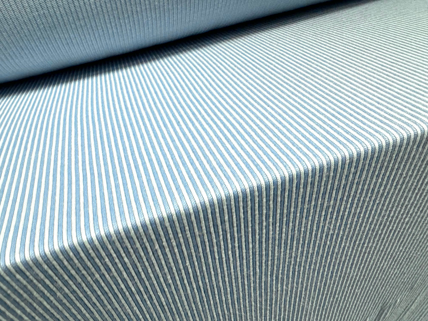 Soft handle 2x1 ribbed jersey contrast knit fabric, per metre - plain - sky blue & white