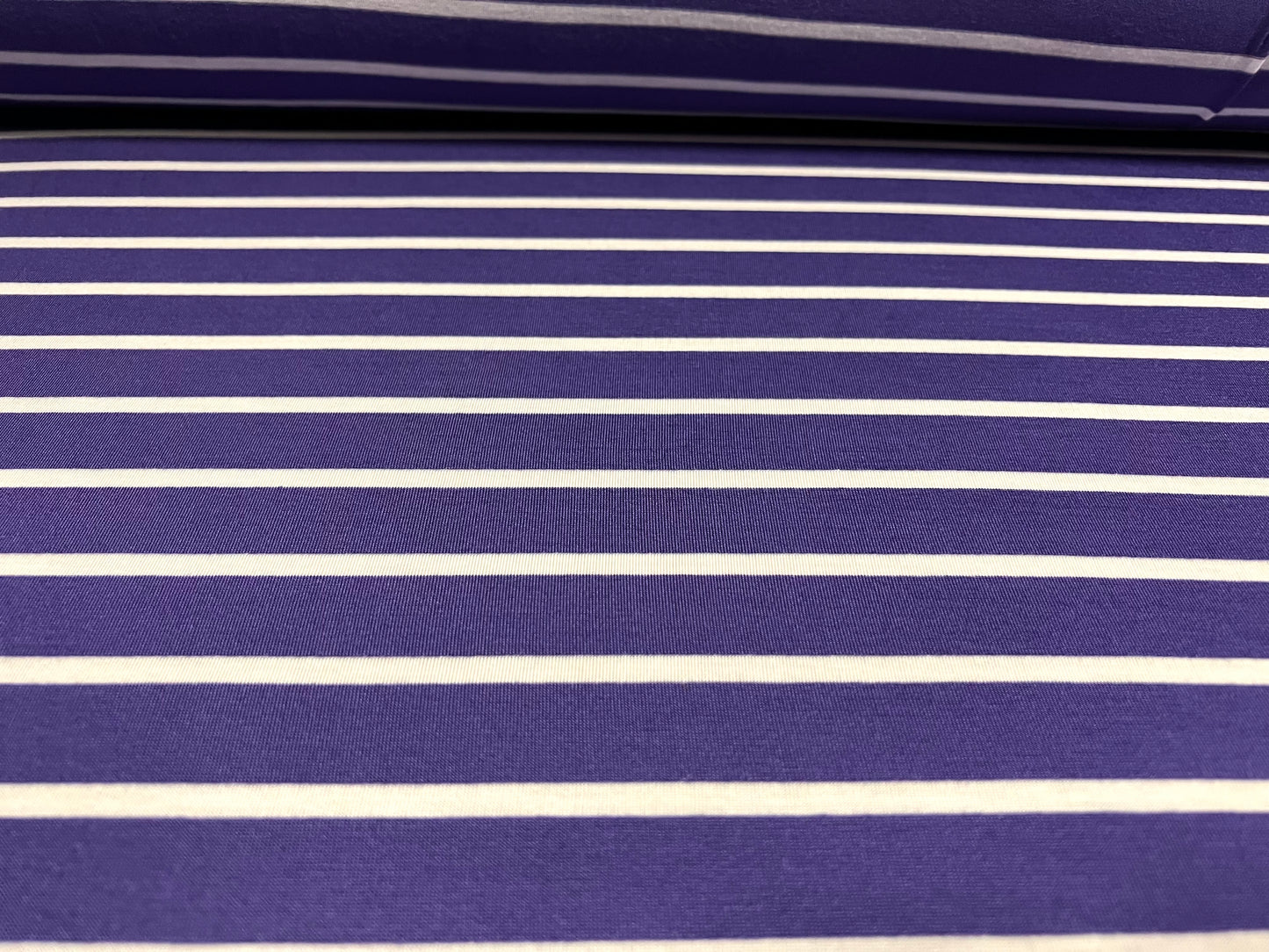 Viscose spandex stretch single jersey fabric, per metre - stripe - purple & white