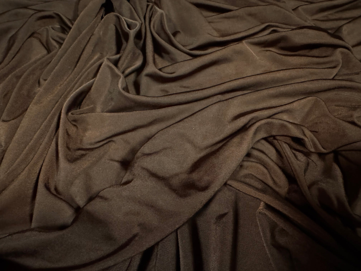 Soft touch spandex stretch jersey dress fabric, per metre - plain - dark brown
