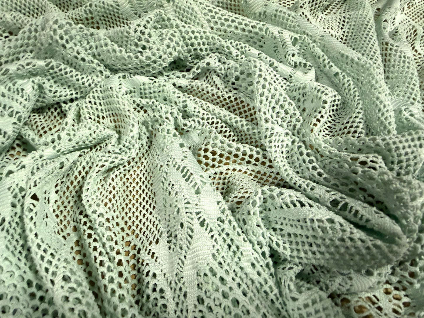 Stretch fishnet jersey fabric with floral design, per metre - mint green