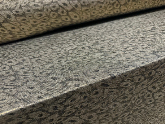Metallic stretch spandex melange jersey fabric, per metre - leopard animal print - grey & gold