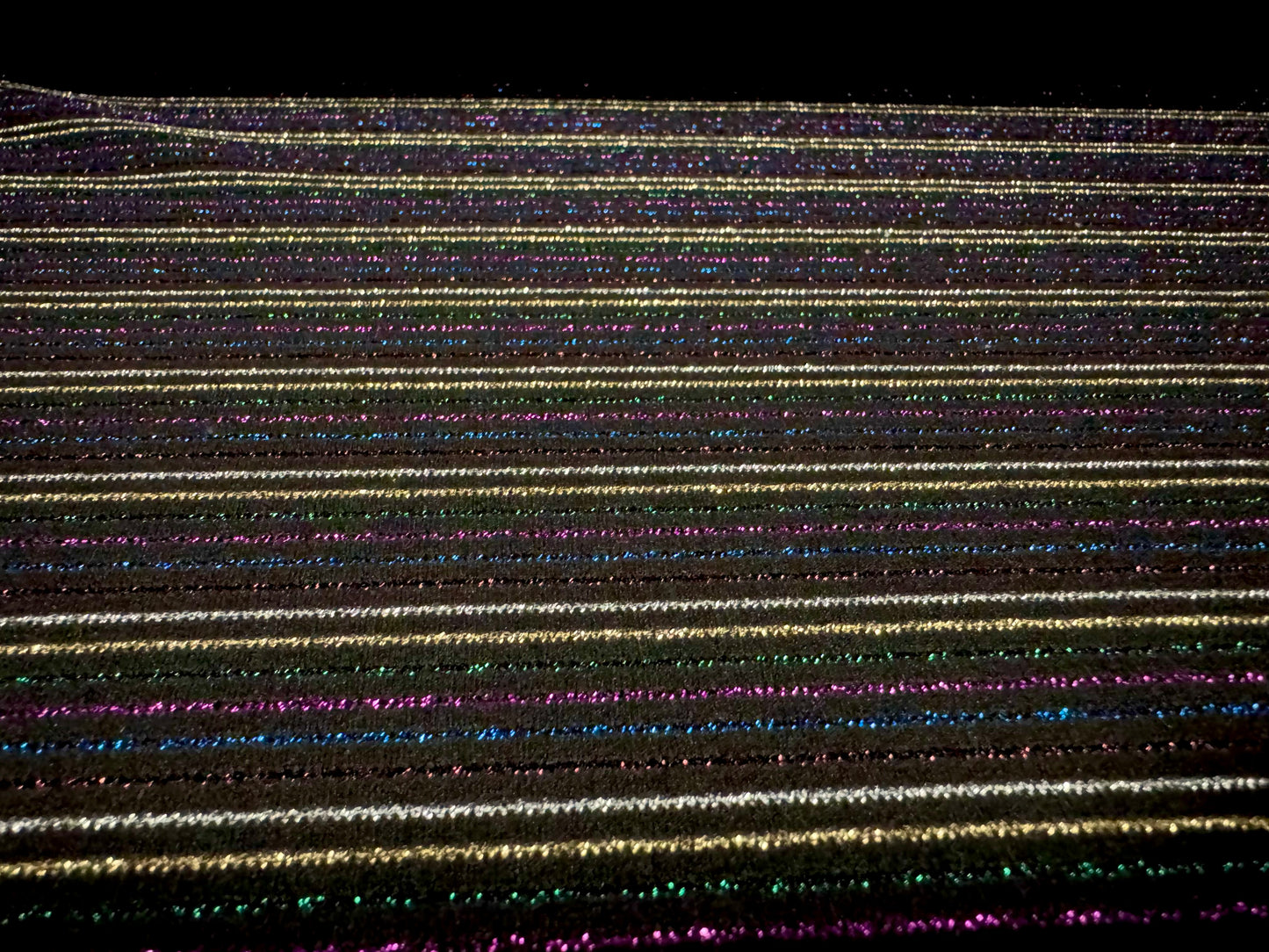 Metallic stretch single jersey fashion fabric, per metre - pinstripe - black with multicolour lurex