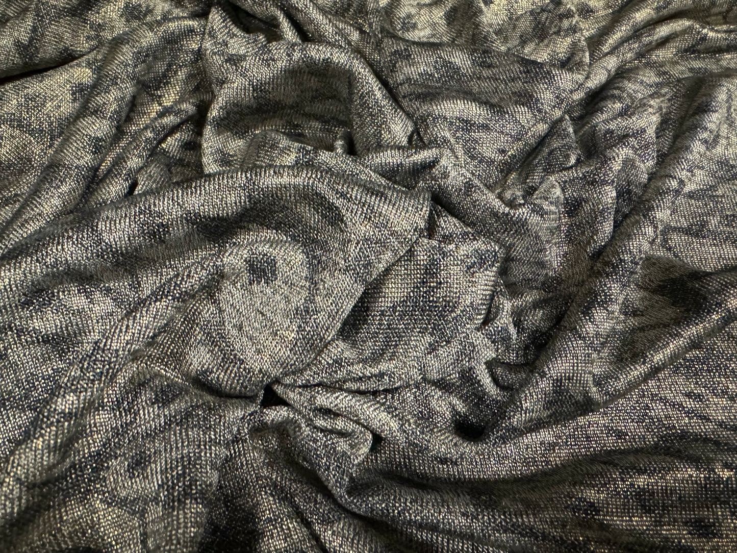 Metallic stretch spandex melange jersey fabric, per metre - leopard animal print - grey & gold