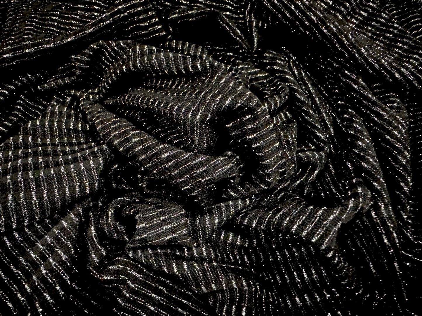 Metallic Stretch Spandex rib jersey fabric, per metre - black with silver pinstripe