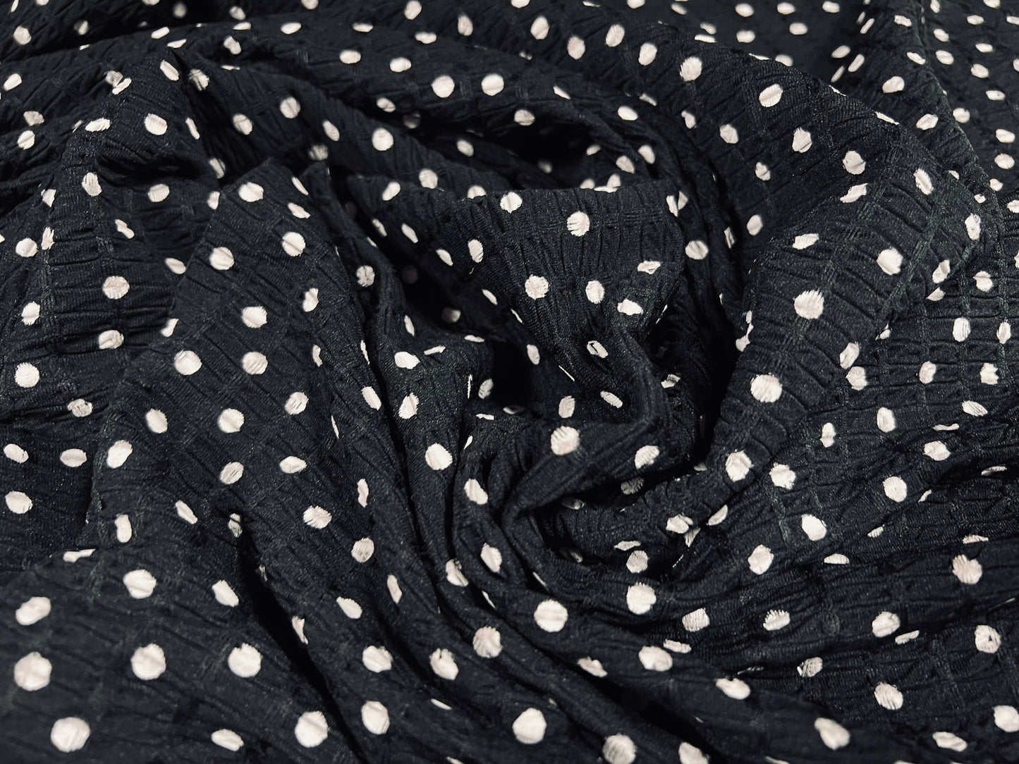 Double jersey knit stretch spandex dress fabric, per metre - smudge spot - black & white