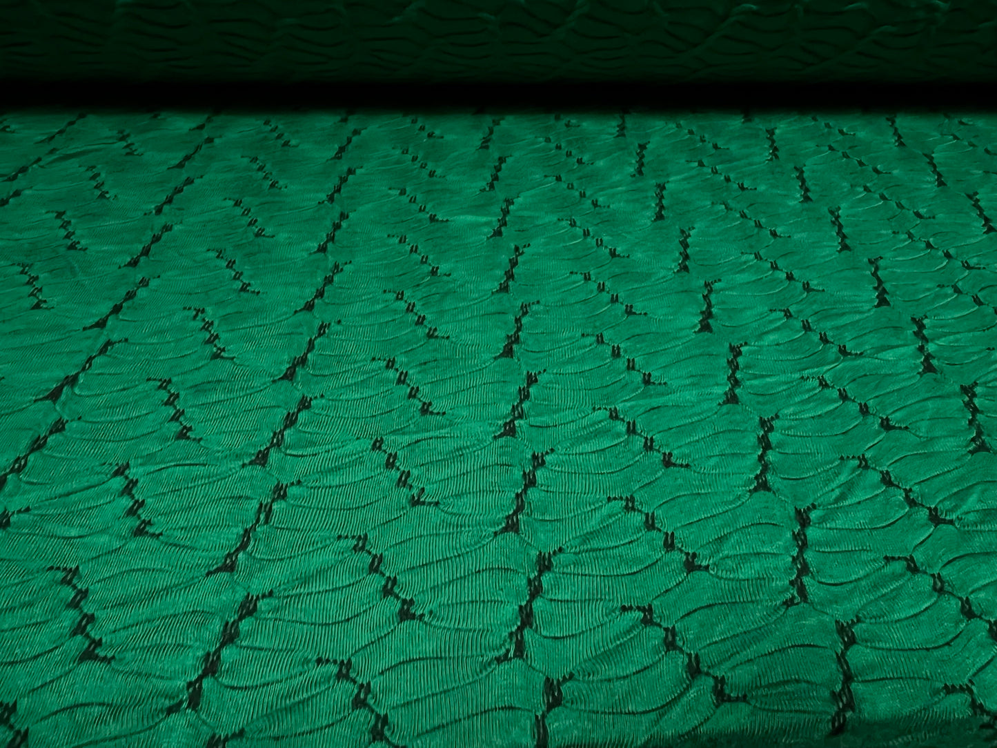 Stretch spandex single jersey fabric, per metre - jacquard - emerald green