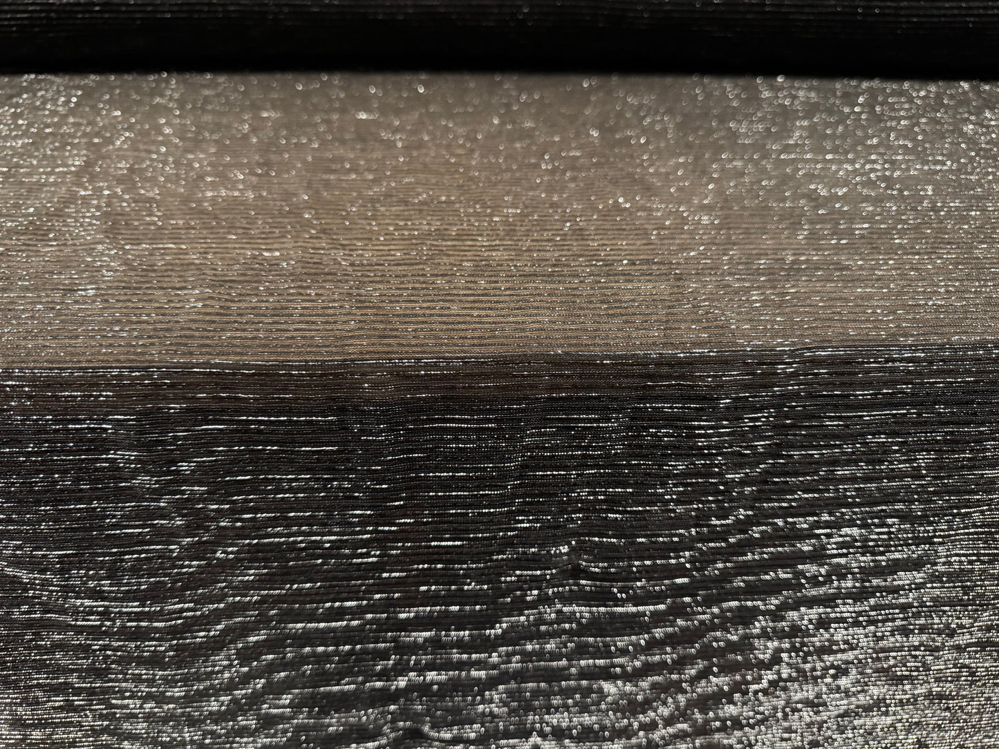 Moonlight shimmer metallic stretch plissé mesh net fabric, per metre - charcoal & silver lurex