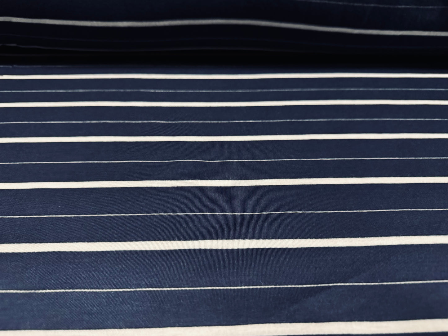 Viscose single jersey fabric, per metre - stripe - navy blue & white