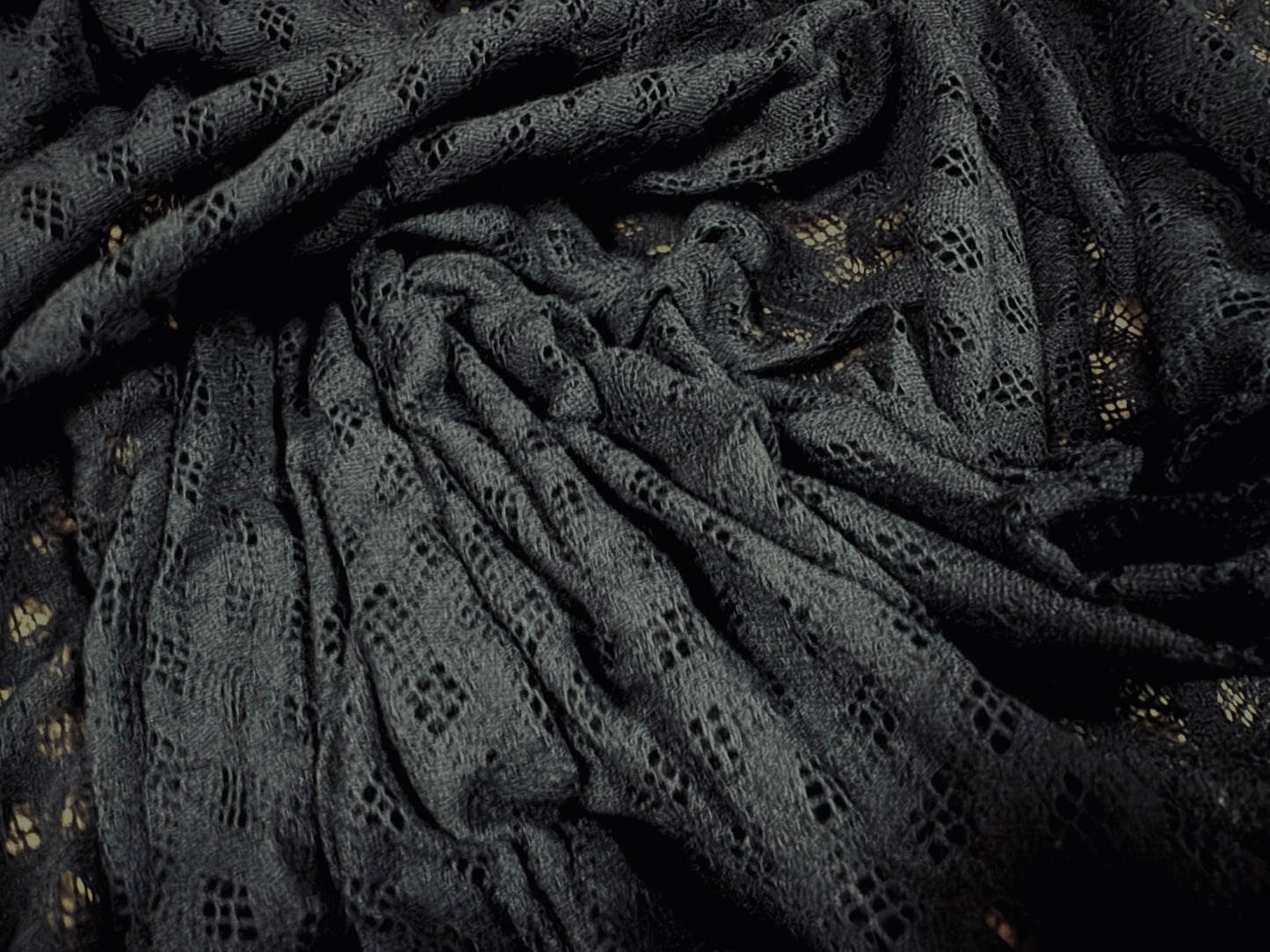 Burnout mesh jersey fabric, per metre - diamond dobby jacquard - black