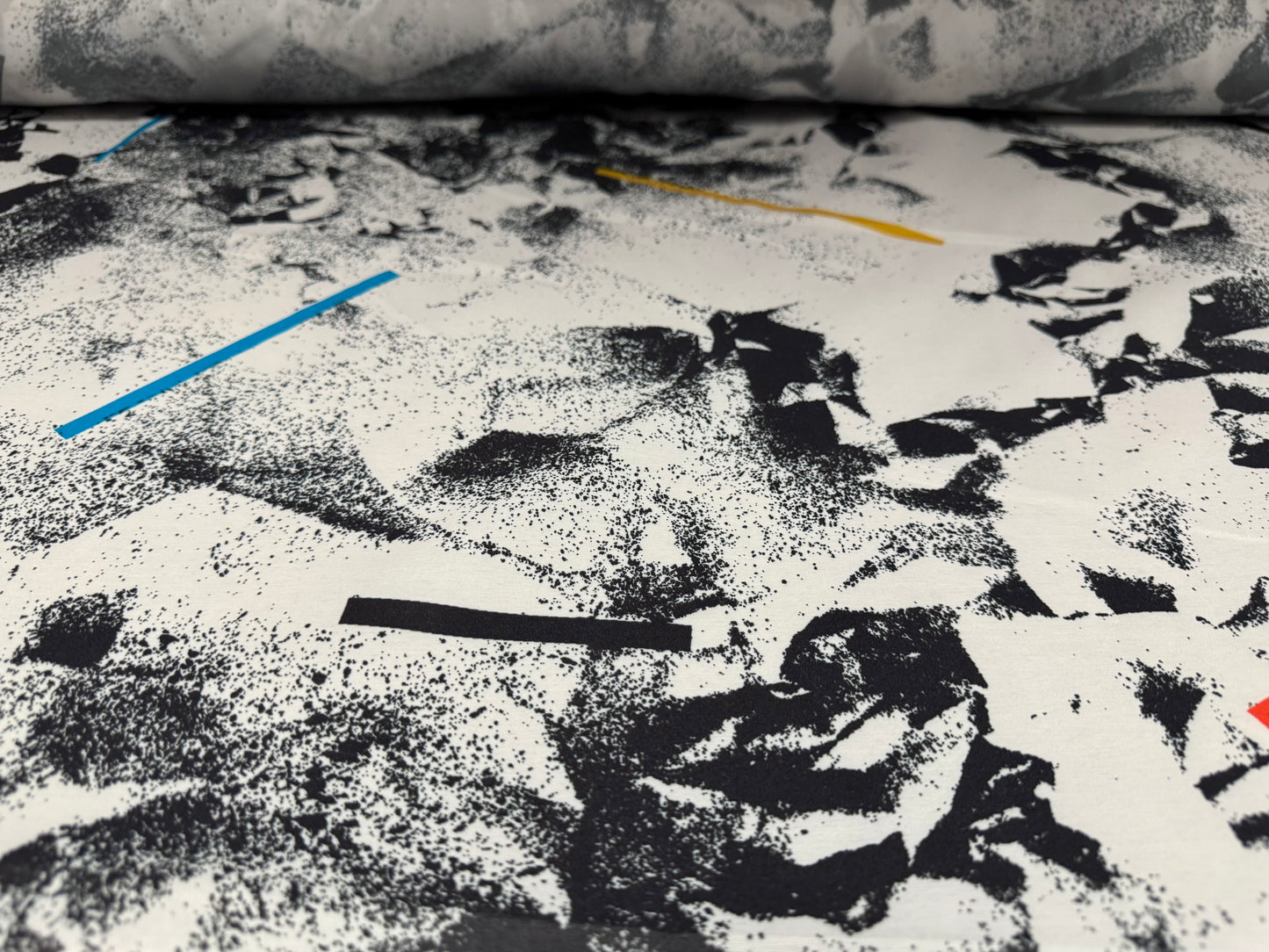 Vintage shellsuit fabric, per metre - retro 80s abstract print - black & white