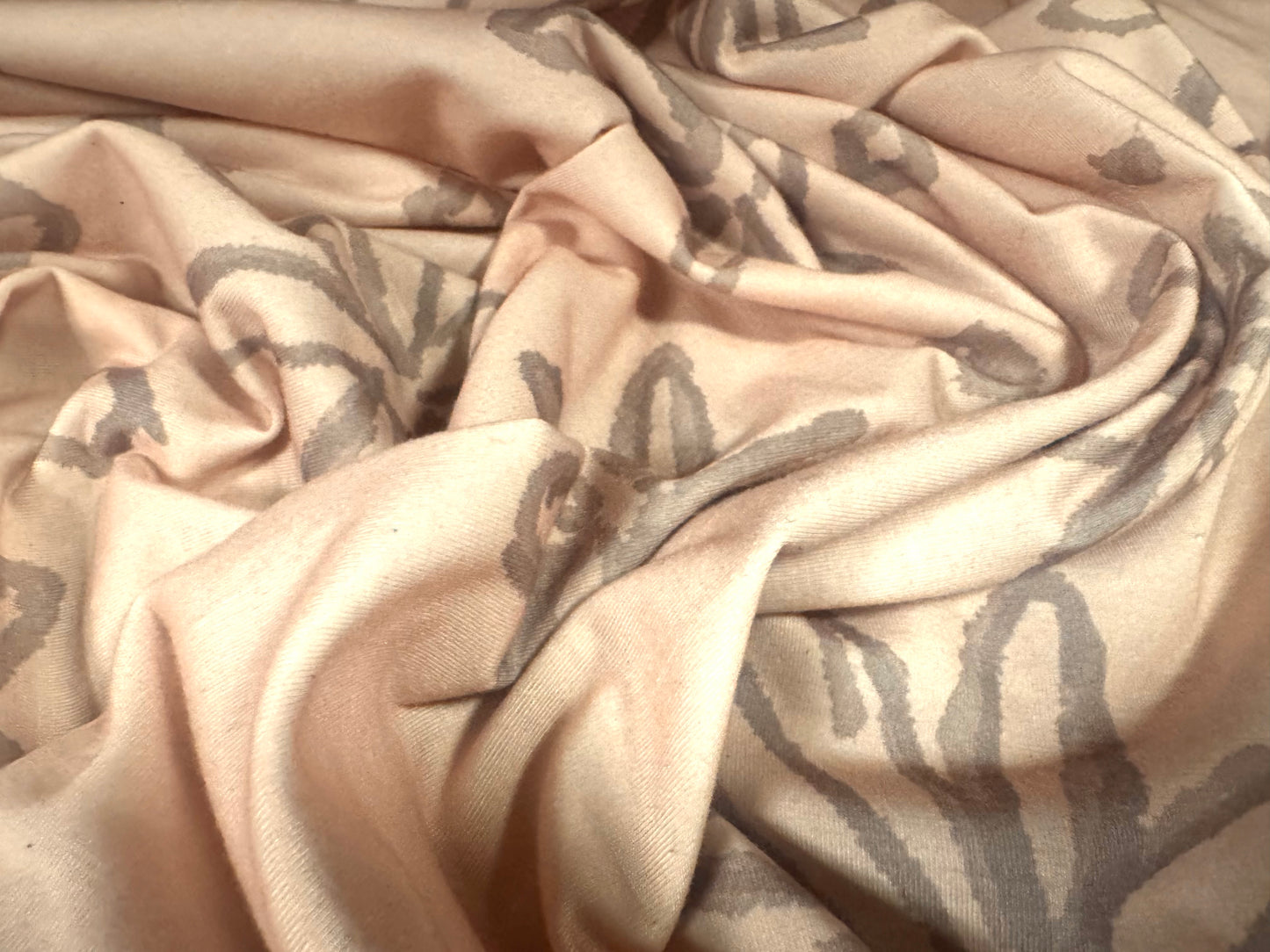 Stretch spandex interlock jersey fabric, per metre - floral sketch print - pale pink & grey