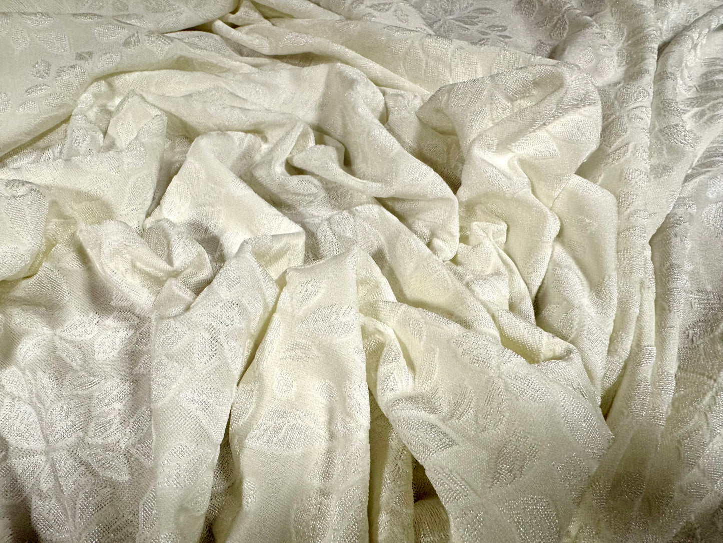 Stretch spandex jersey fabric, per metre - floral leaf jacquard - cream