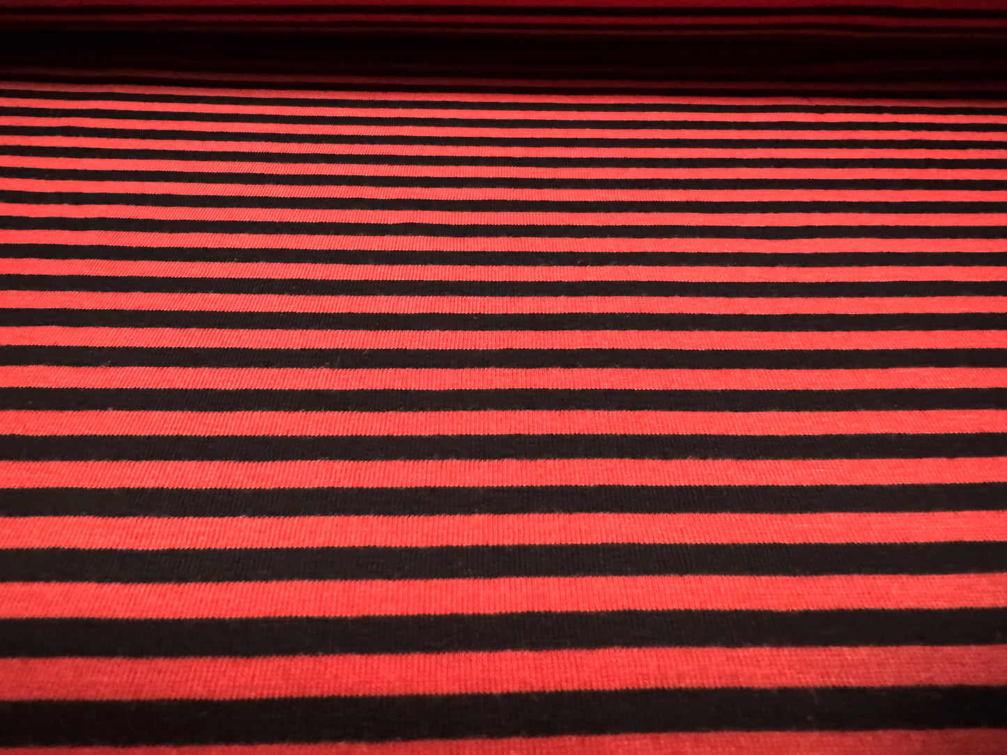 Stretch viscose blend single jersey fabric, per metre - stripe - red & black