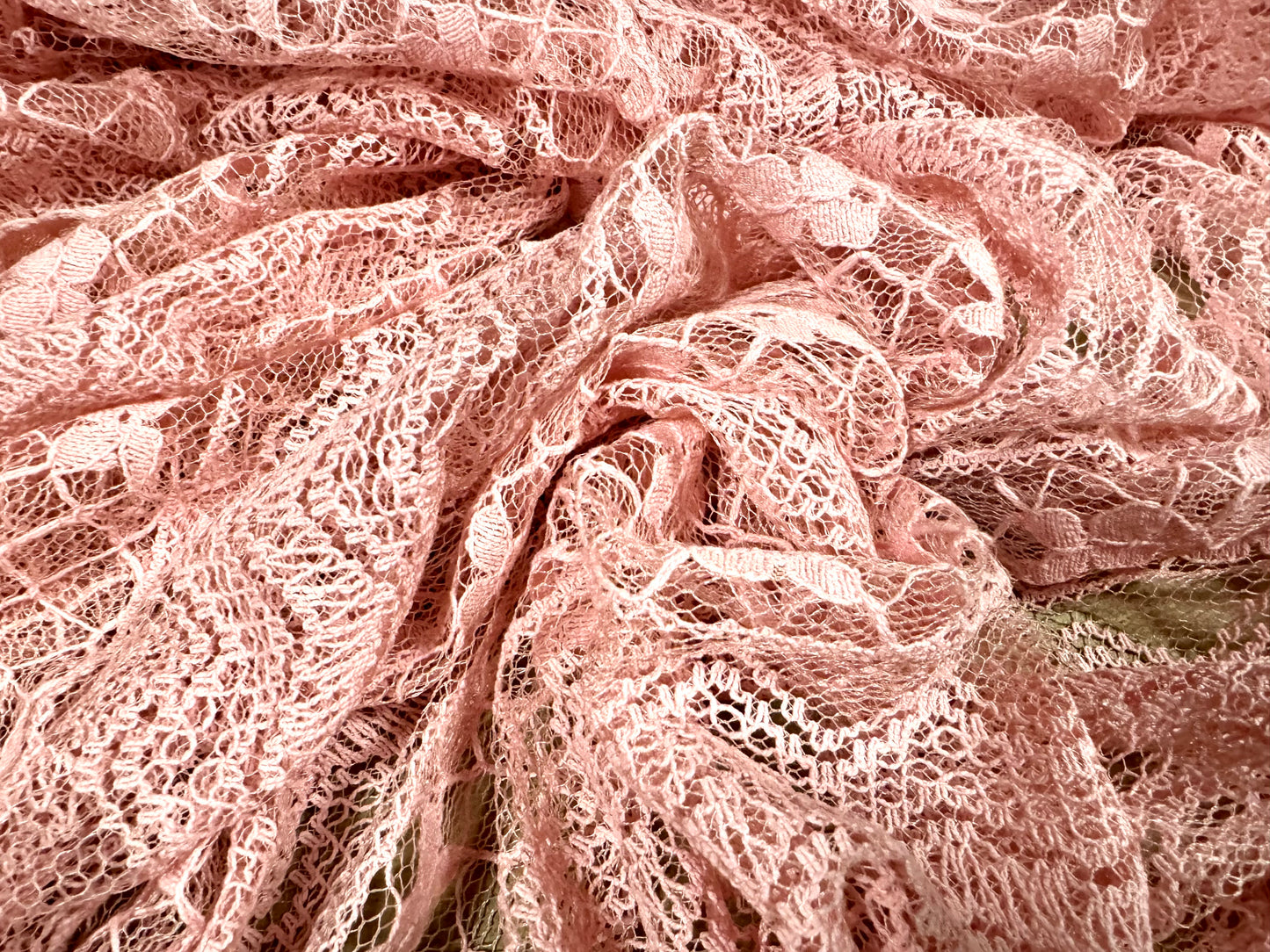 Crochet lace dress fabric, per metre - floral zigzag stripe - pink
