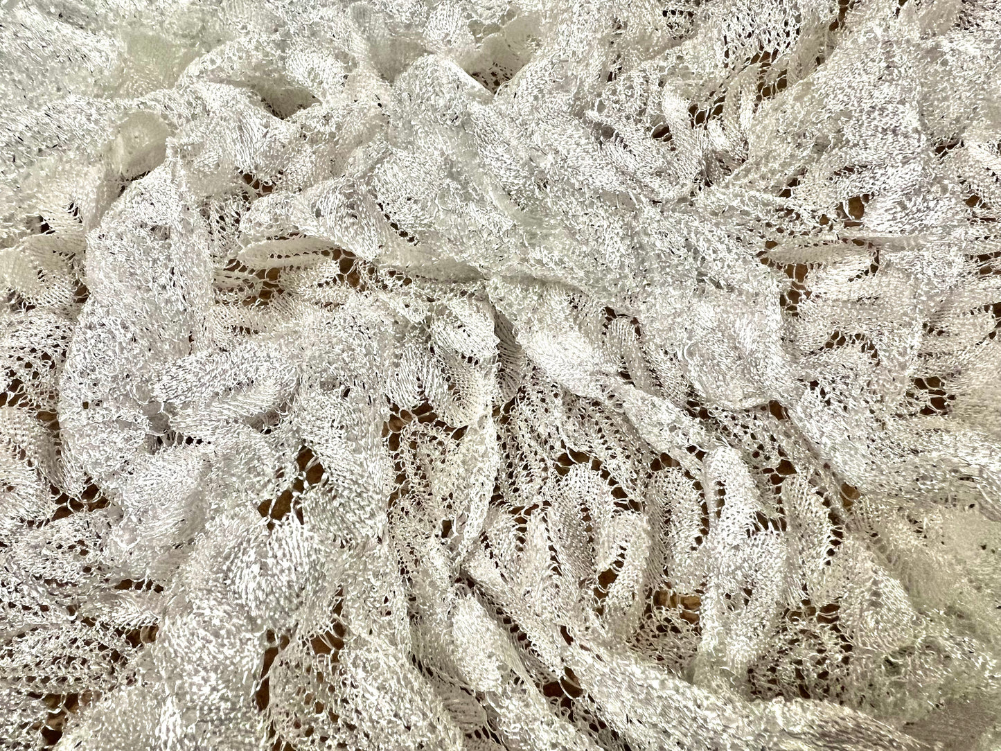 Metallic crochet lace stretch spandex fabric, per metre - white & silver