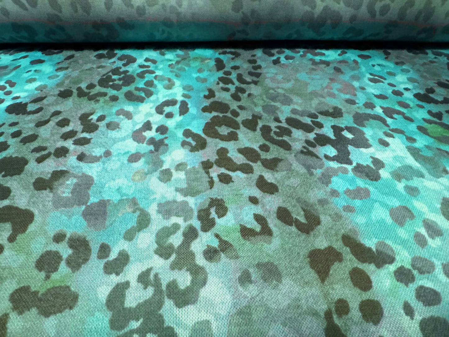 Power mesh net stretch spandex fabric, per metre - cheetah print - turquoise