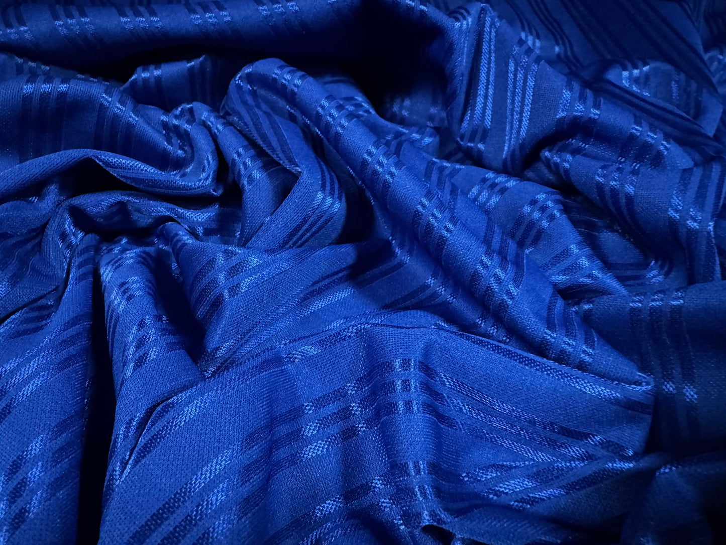 Single jersey fashion fabric, per metre - track stripe sateen jacquard - cobalt blue
