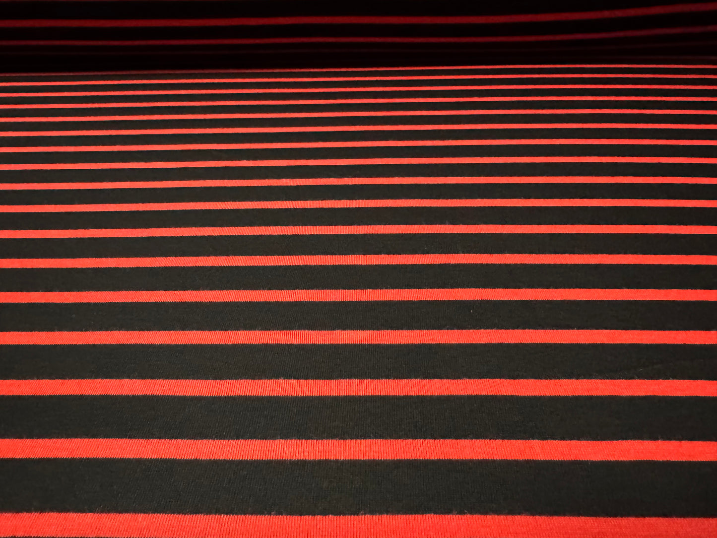 Viscose single jersey fashion fabric, per metre - stripe - black & summer red