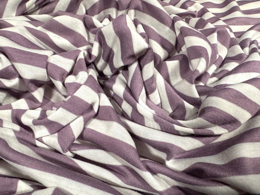Viscose single jersey fashion fabric, per metre - stripe - lavender & white