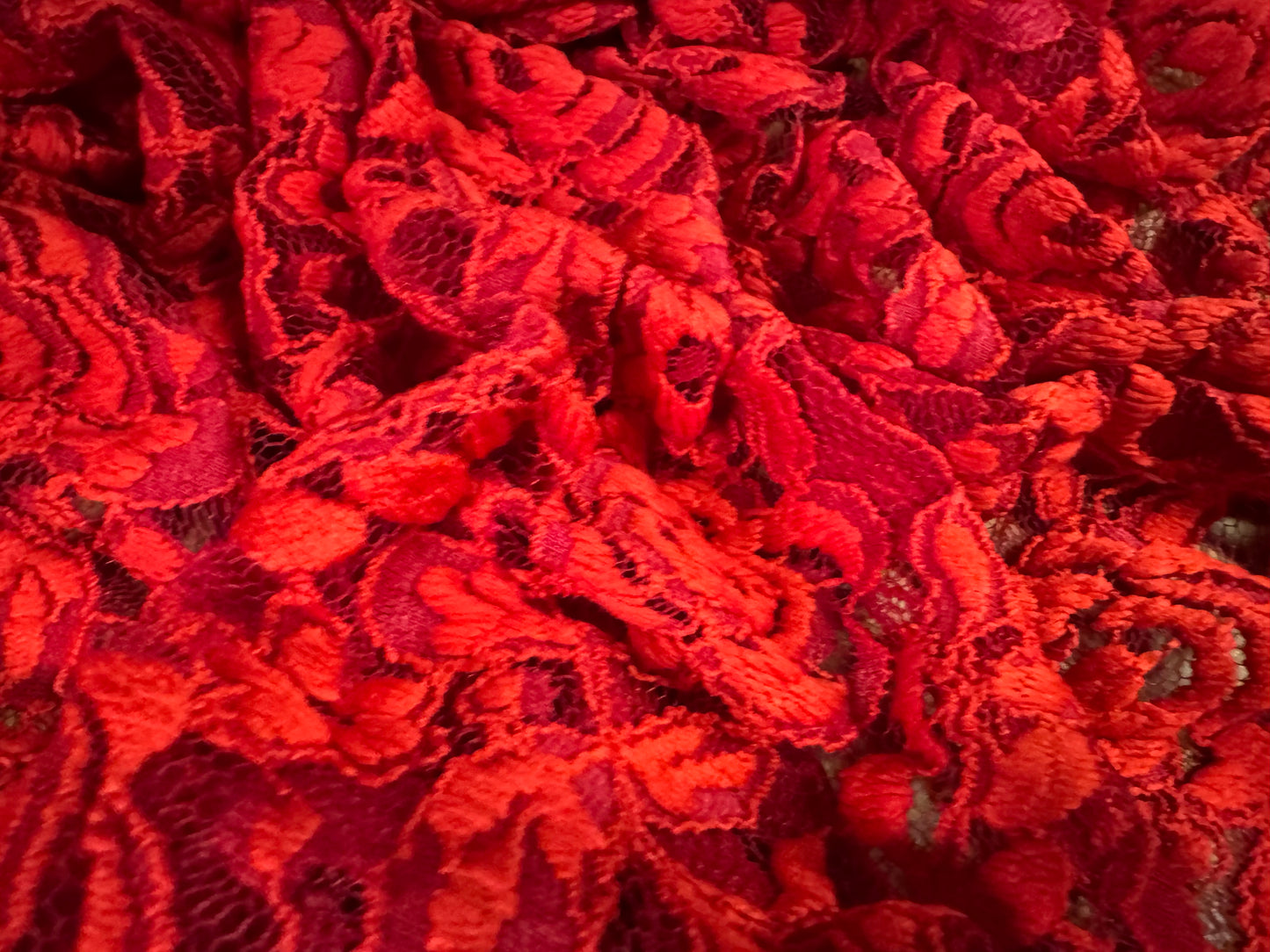 Rose design stretch lace dress fabric, per metre - Red