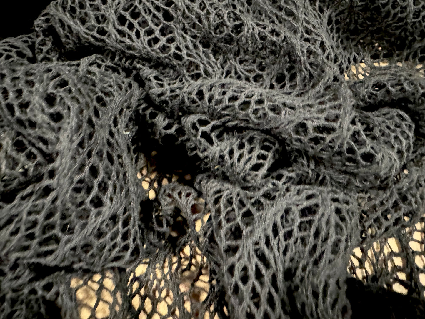 Crochet knit lace fabric, per metre - abstract design - black