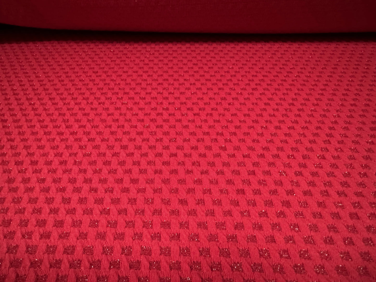 Metallic stretch double jersey fashion fabric, per metre - geometric jacquard - red with silver lurex