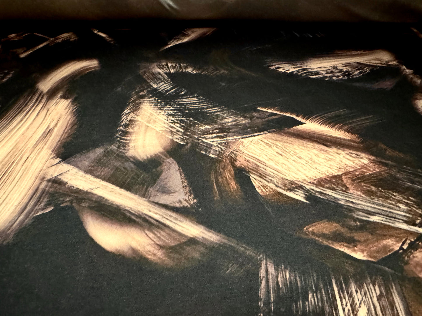 ITY stretch spandex single jersey fabric, per metre - brushstrokes print - black & tan