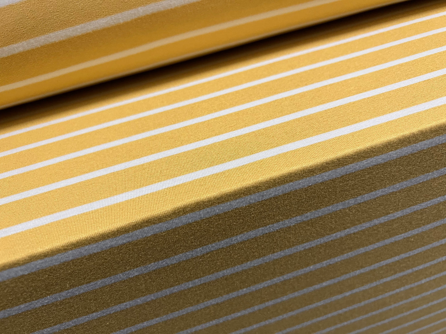 Viscose spandex stretch single jersey fabric, per metre - stripe - custard yellow & white