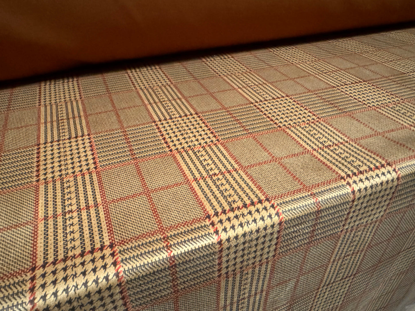 Scuba suede stretch spandex double jersey fabric, per metre - Prince of Wales check - toffee