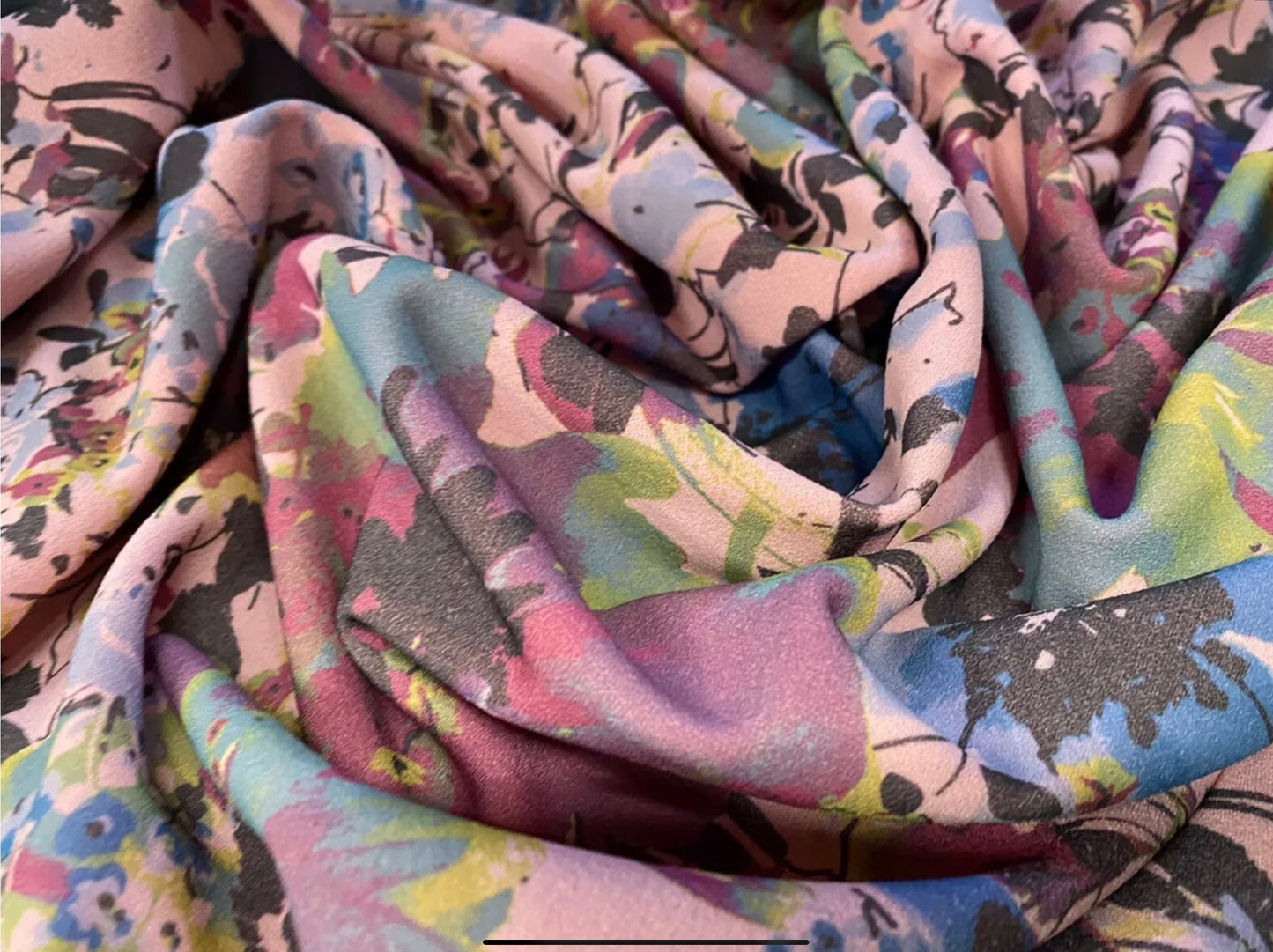 Scuba crepe stretch spandex jersey dress fabric, per metre - flower print - pink & turquoise