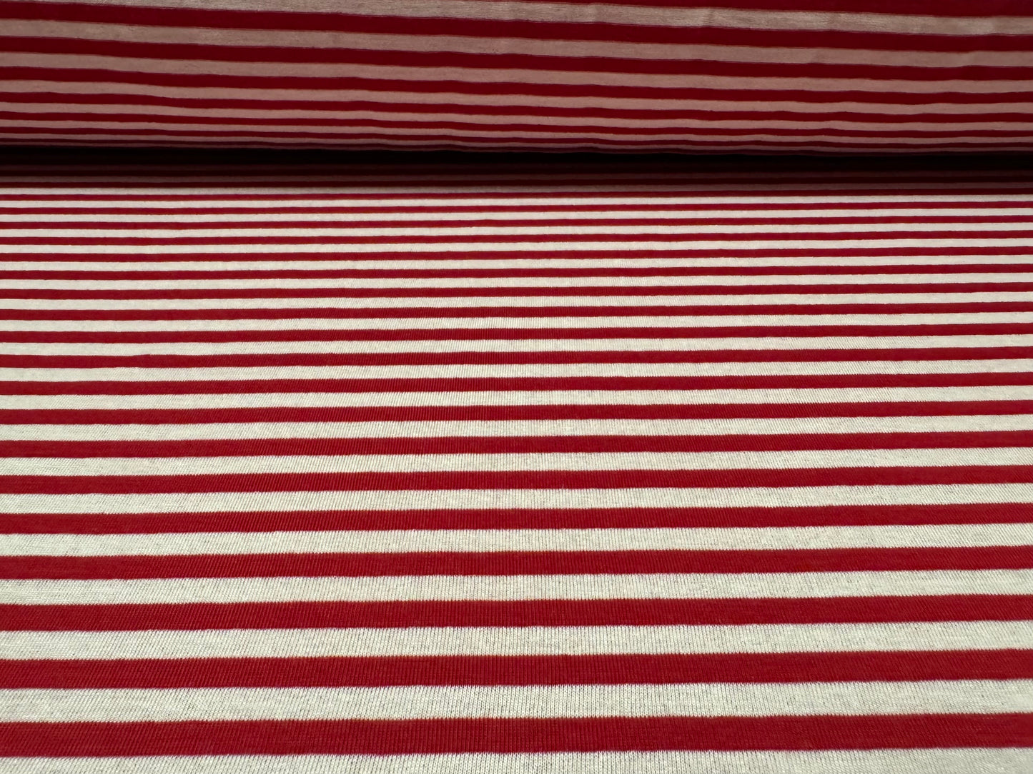 Stretch viscose blend single jersey fabric, per metre - stripe - red & white