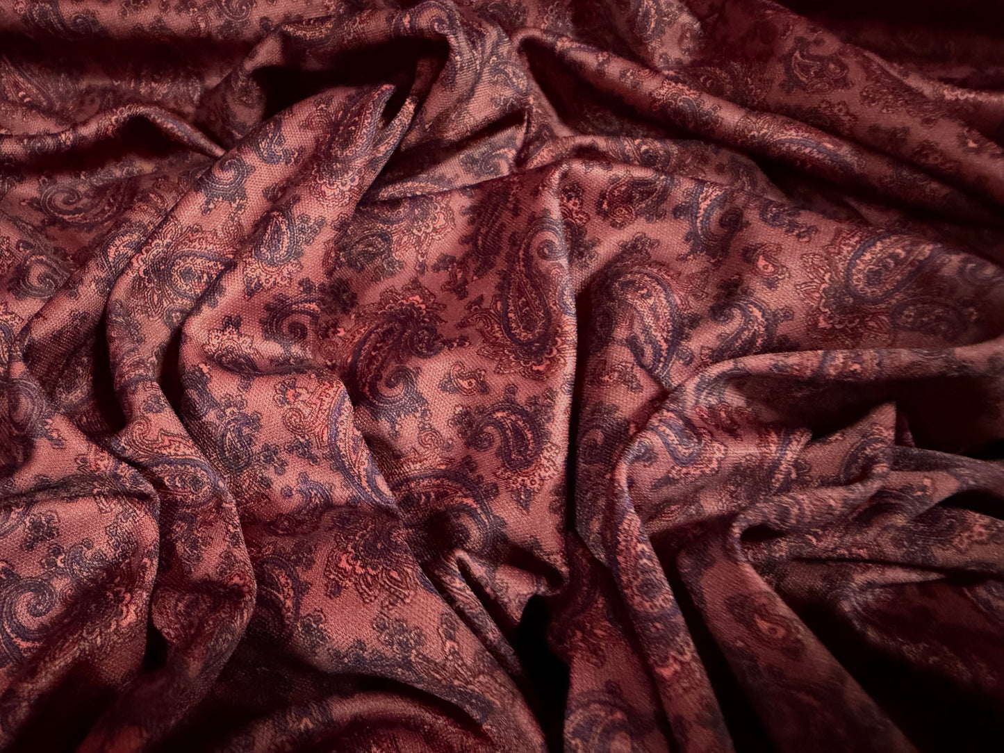 Single jersey fashion fabric, per metre - paisley print - dusky mauve