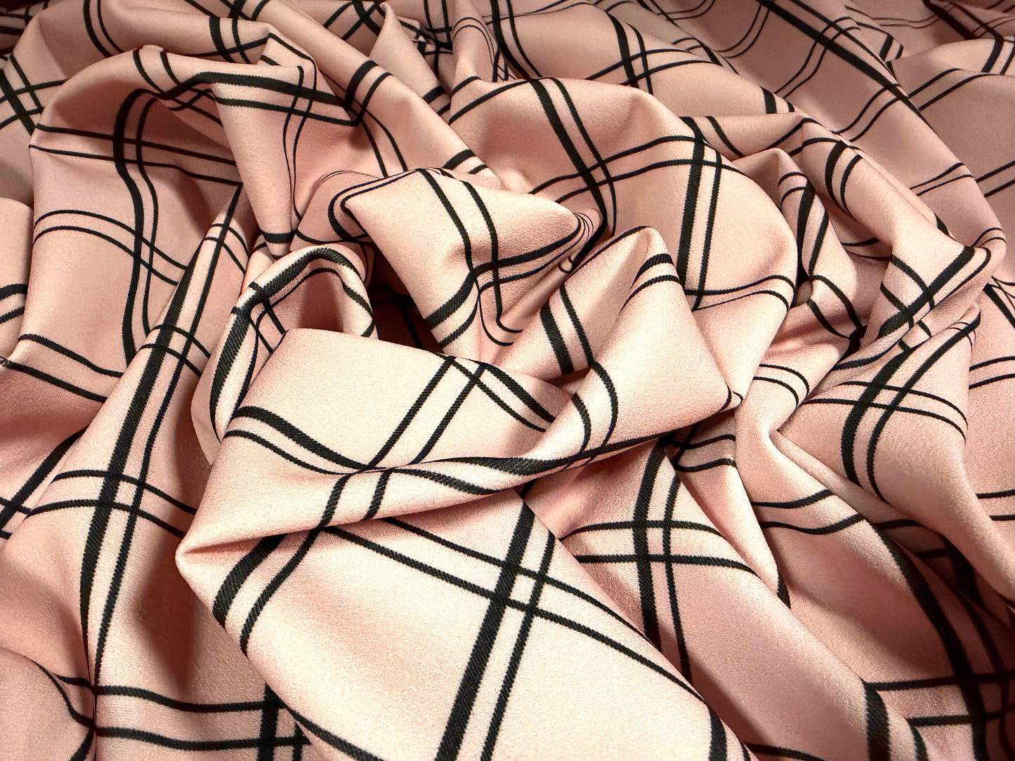Scuba crepe stretch double jersey fabric, per metre - matrix check print - pink