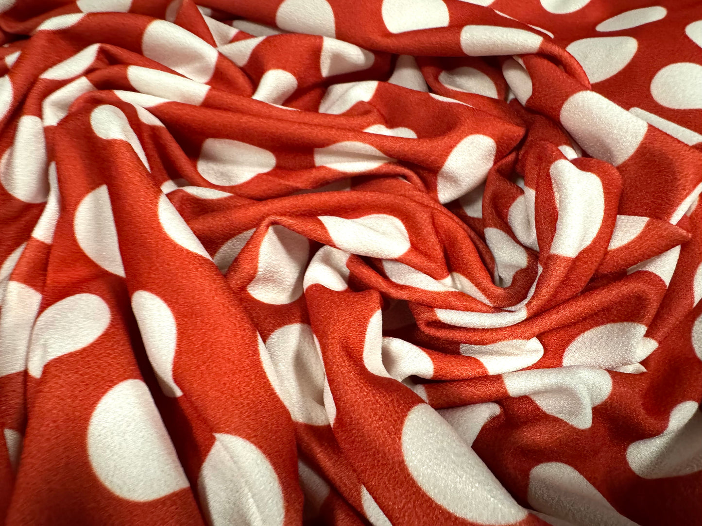 Valentino crepe stretch spandex jersey fabric, per metre - polka dot print - dark orange