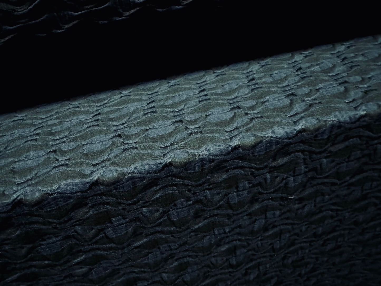 Stretch double jersey fashion fabric, per metre- wave jacquard - dark navy & black