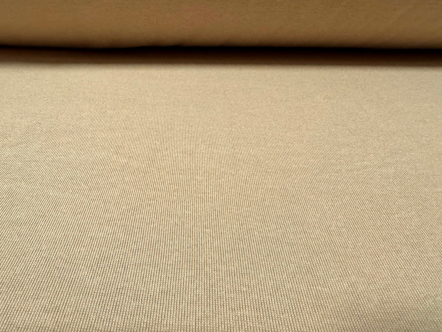 Cotton interlock jersey fabric, per metre - plain - stone