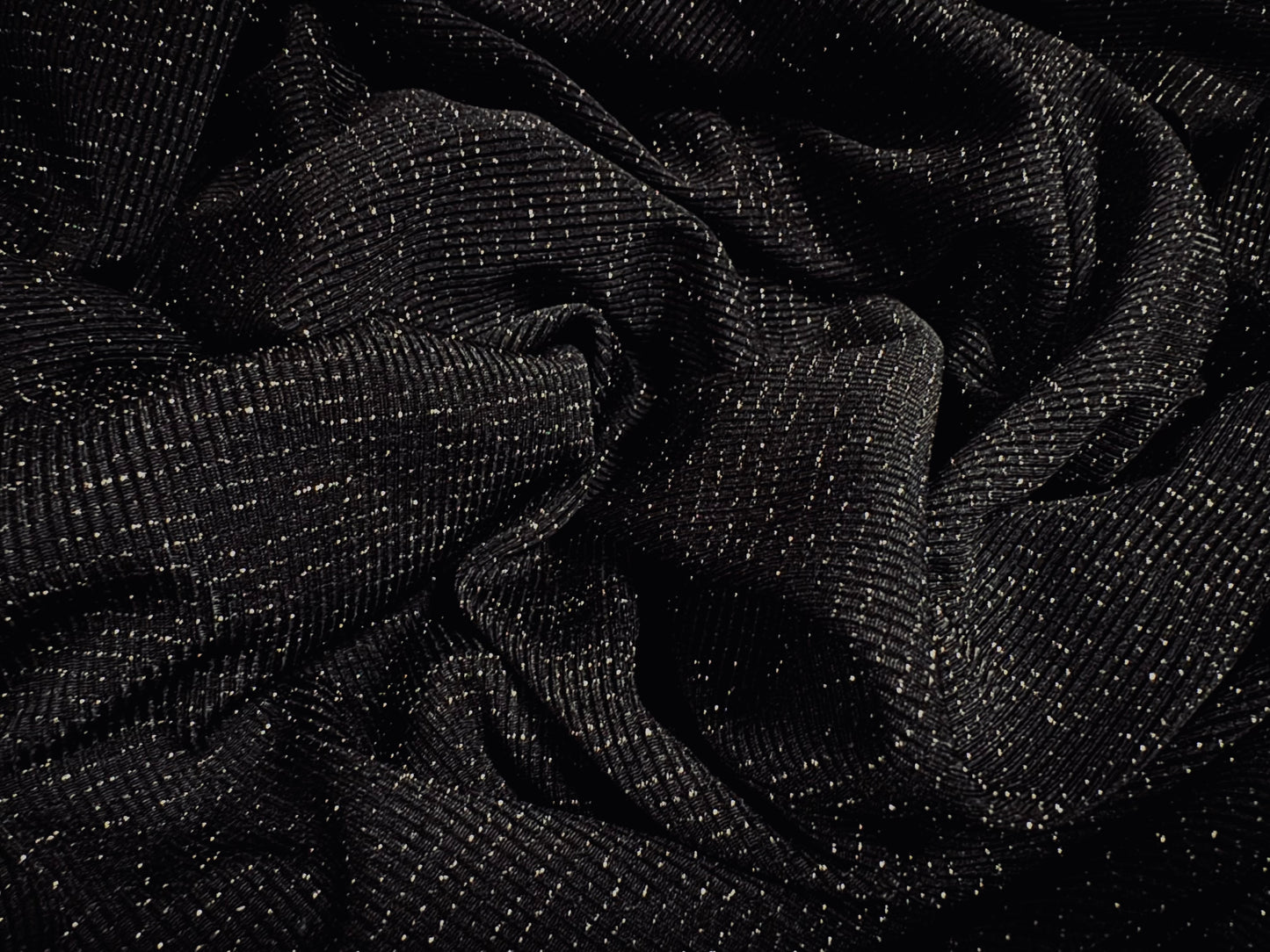 Metallic stretch knitwear jersey fabric, per metre - black with silver lurex