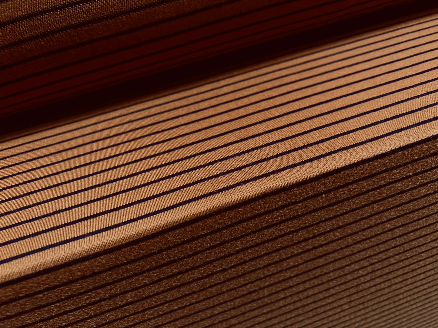 Viscose blend single jersey fabric, per metre - stripe - russet brown & navy