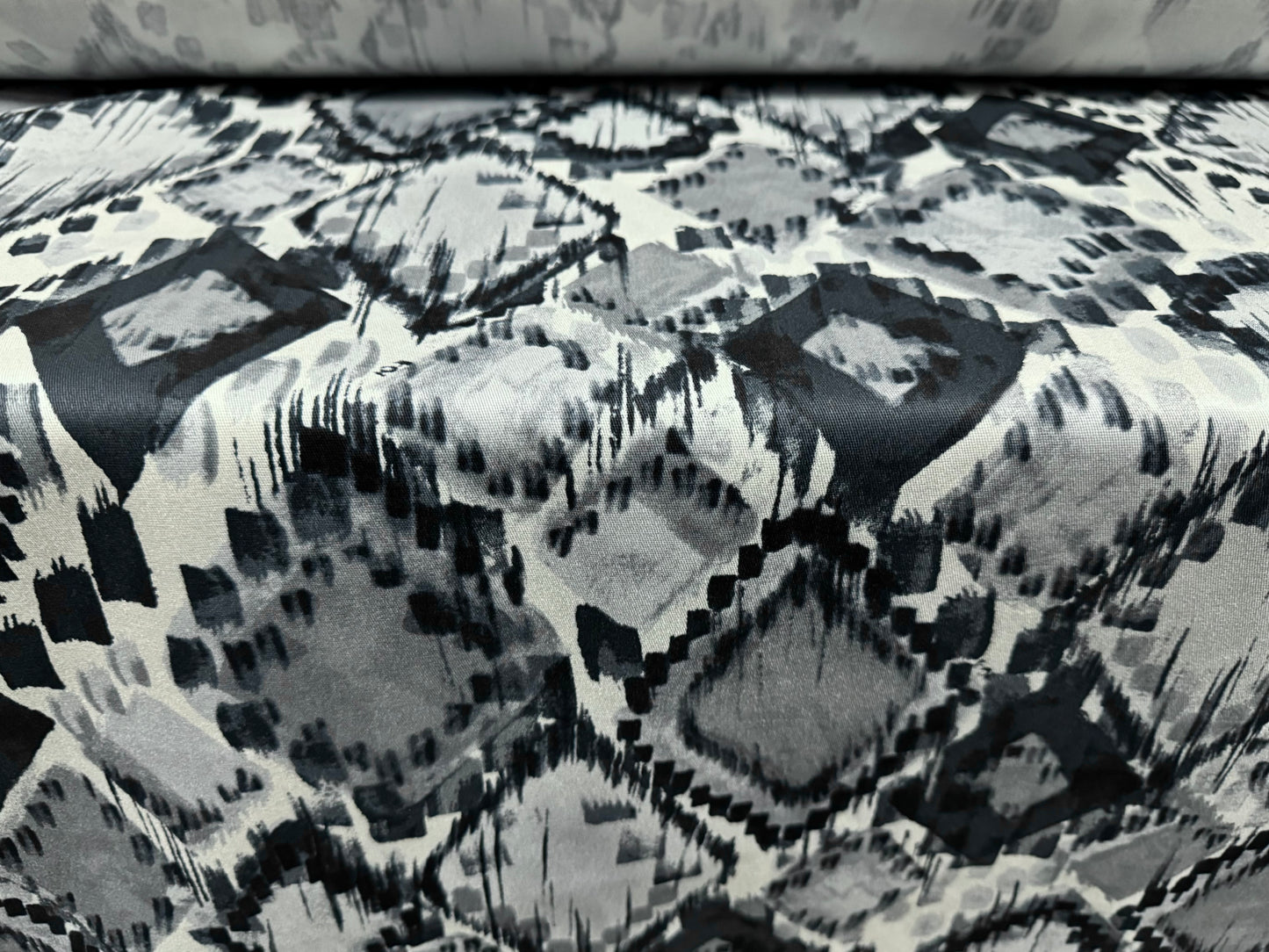 Stretch cotton twill woven fabric, per metre - Ikat print - grey