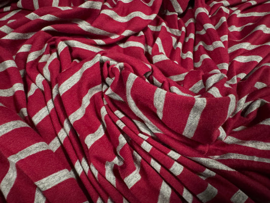 Viscose blend single jersey fabric, per metre - stripe - fuchsia & grey marl