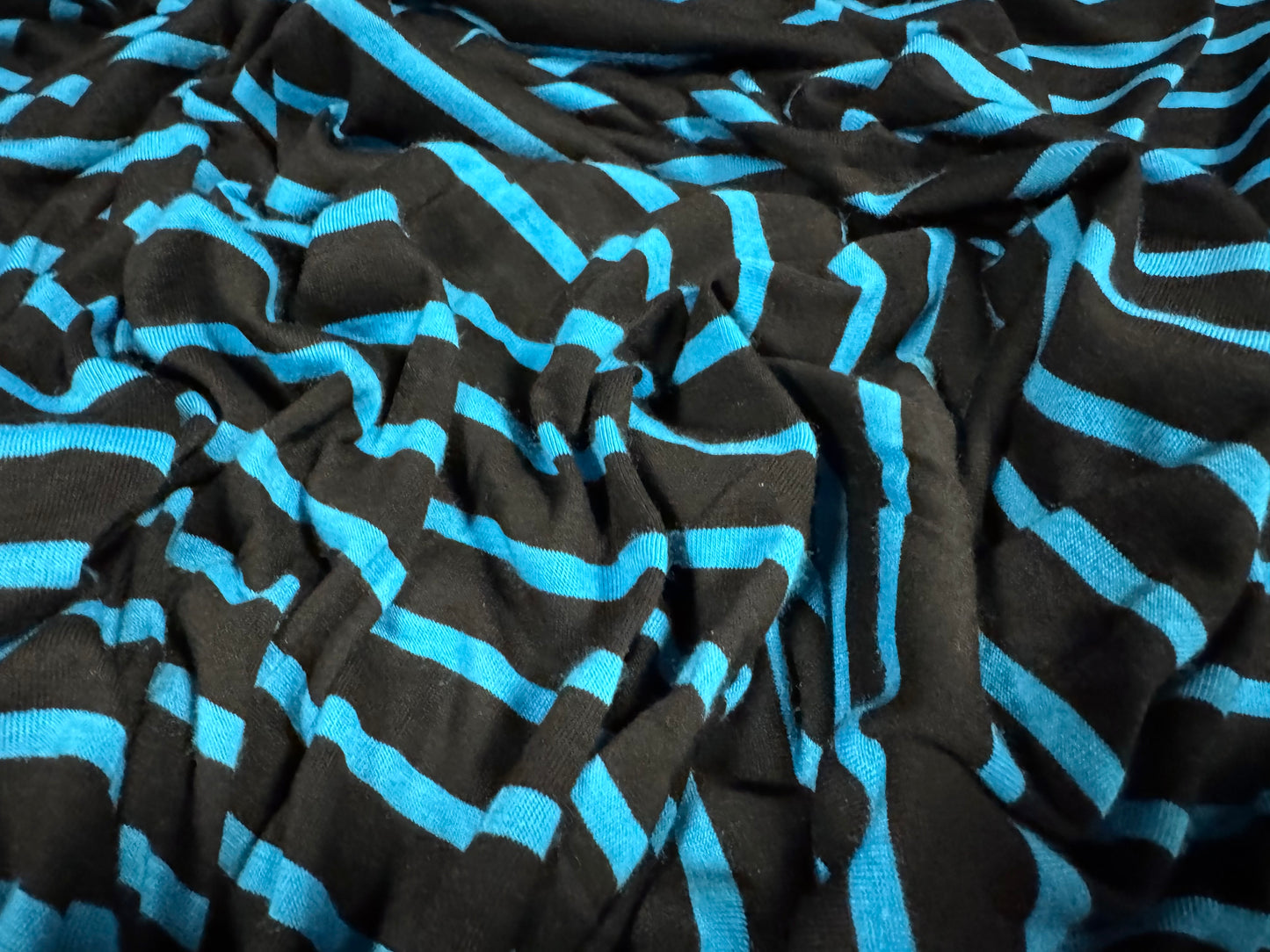 Viscose single jersey fashion fabric, per metre - stripe - turquoise blue & black