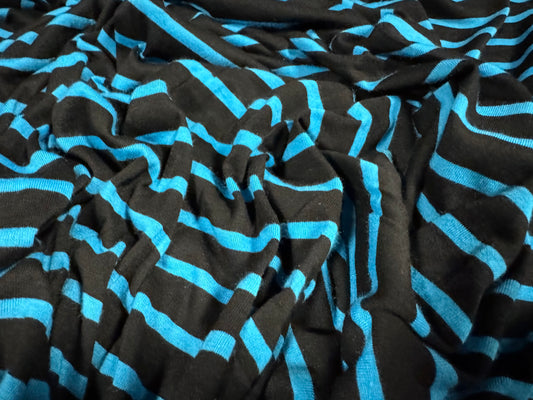 Viscose single jersey fashion fabric, per metre - stripe - turquoise blue & black