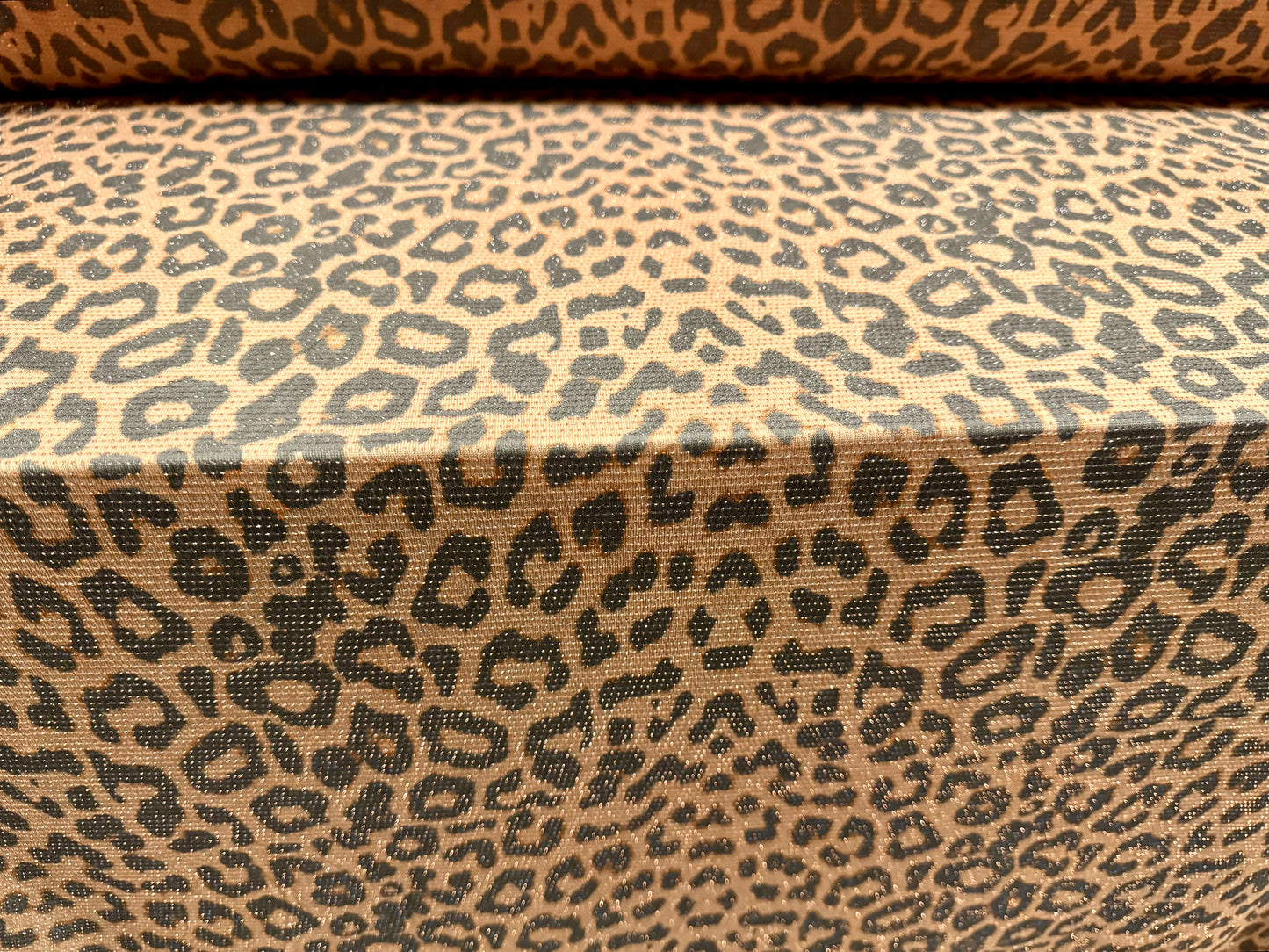 Metallic slinky spandex stretch jersey fabric with gold lurex, per metre - cheetah animal print - light brown