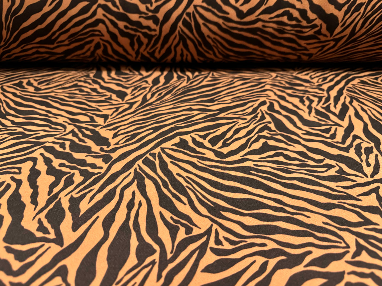 Scuba textured ‘Liverpool’ stretch spandex jersey fabric, per metre - zebra print - jasper orange