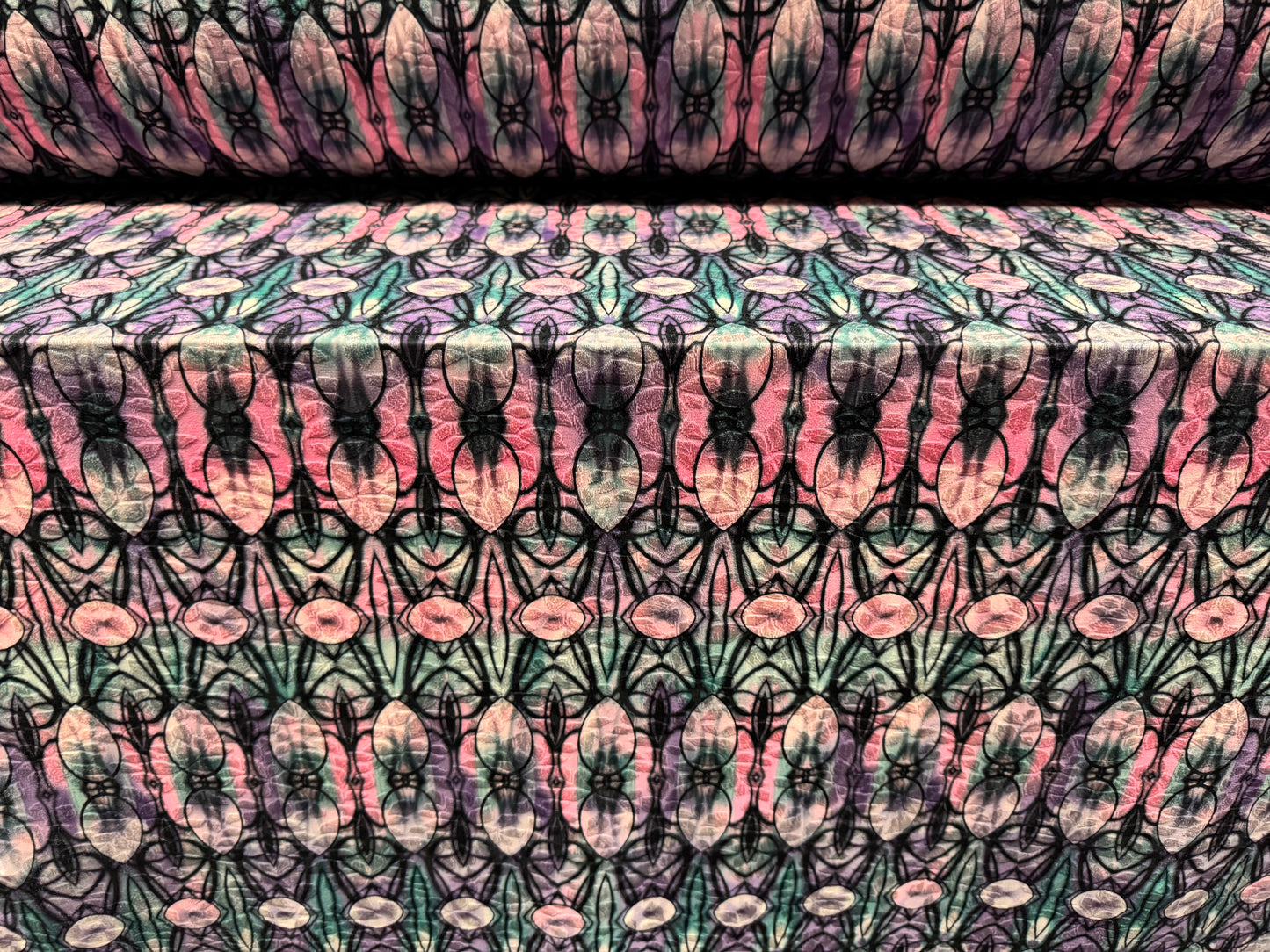 Stretch spandex jersey jacquard fabric, per metre - Art deco print - pink & aqua
