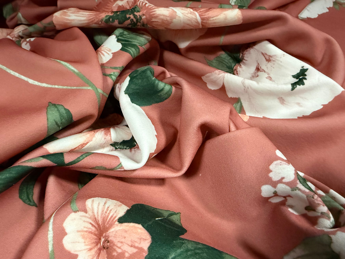 Scuba stretch spandex double jersey fabric, per metre - floral print - dusky pink