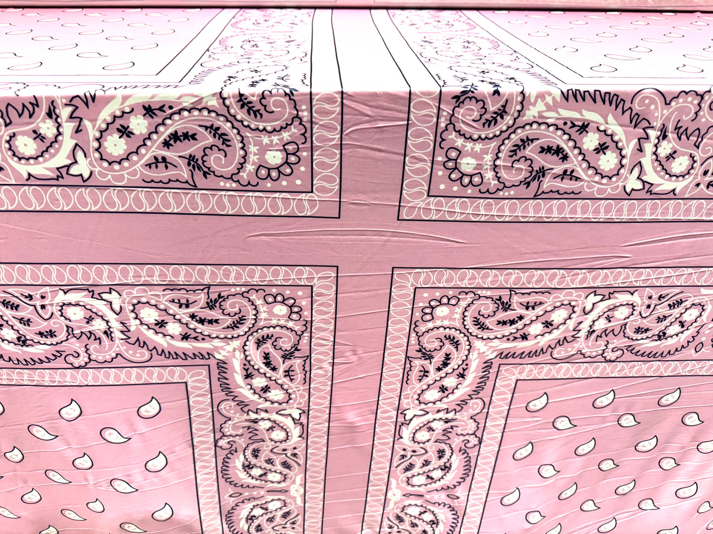 Soft touch Spandex stretch jersey fabric, per metre - square paisley panels print - pink