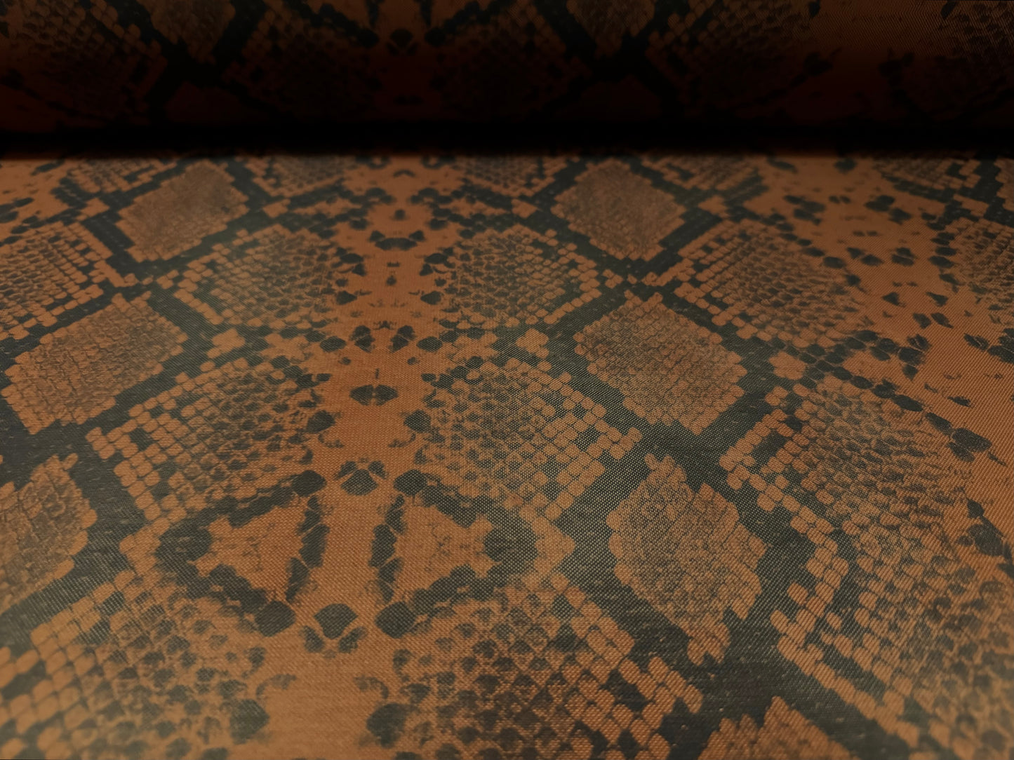 Power mesh net stretch spandex fabric, per metre - snakeskin animal print - chestnut brown