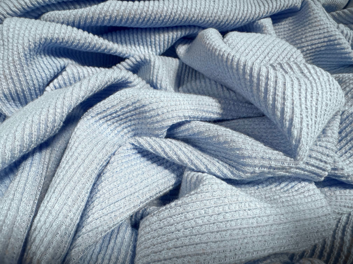 Thermal rib stretch spandex jersey knit fabric, per metre - plain - sky blue
