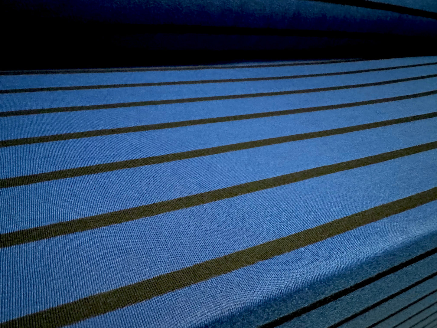 Single jersey fashion fabric, per metre - stripe - black & sapphire blue
